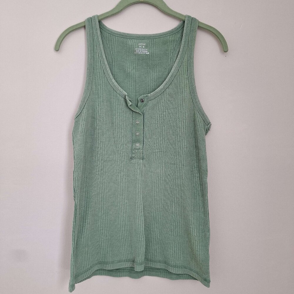 Aerie Sage Green Medium Snap Button Ribbed Tank Top